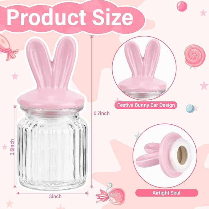 Easter Centerpieces for Table - 4 Pcs Easter Candy Jar with Ceramic Bunny Ear Lids, Easter Cookie Jar for Coffee Bar Bunny Home Decor