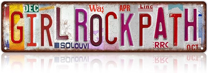 Vintage Girl Rock Path Wall Decor Street Signs Pink Room Metal Tin Signs Gife for Women Girl 16 x 4 Inches
