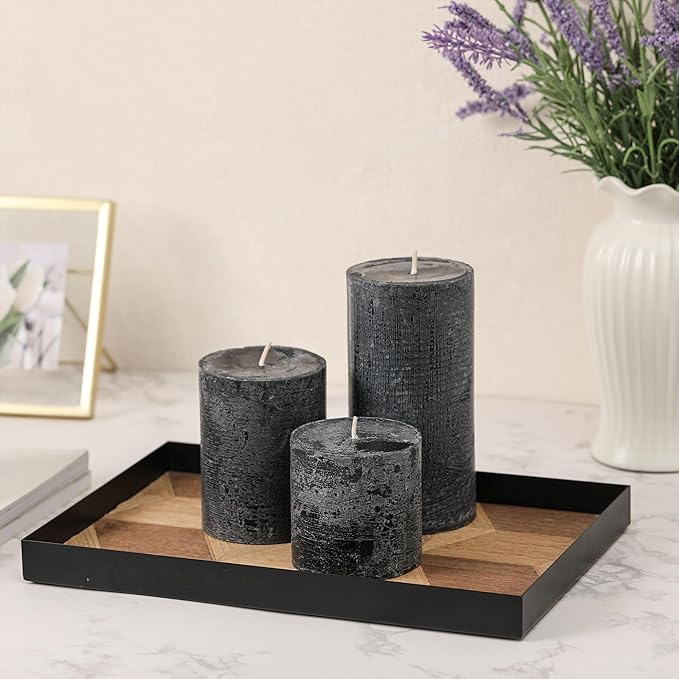 3x6 Inch Black Pillar Candles Set of 3 - Hand-Poured Unscented Candles, Long Clean Burning, Large Big Candle, Smokeless Dripless Candle for Dinner Table, Wedding, Home, Bathroom, Gothic Decor