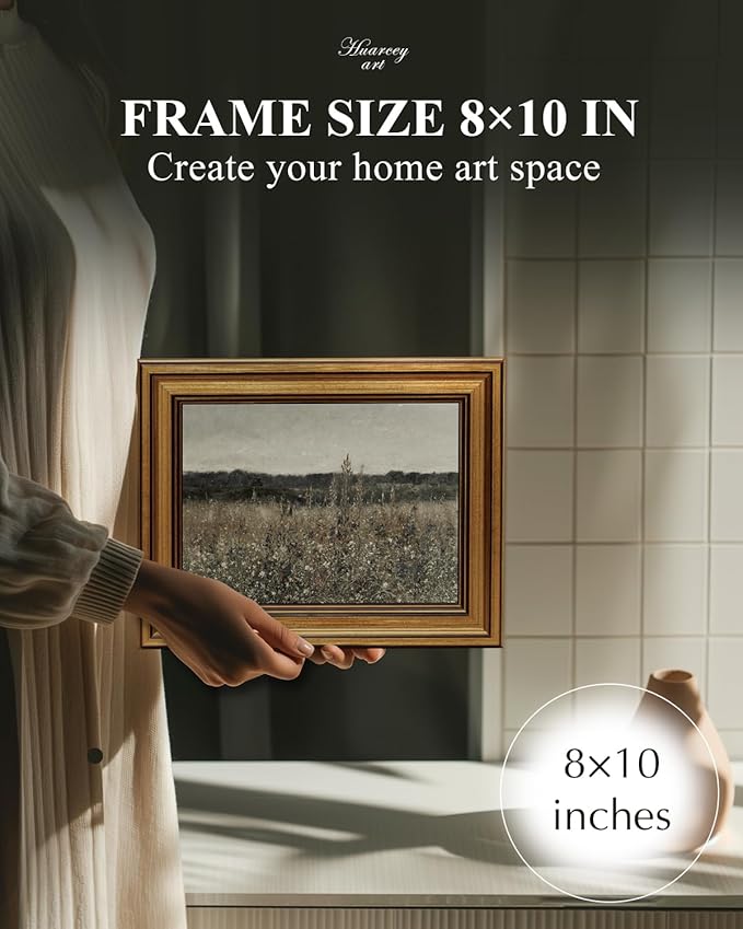 HUARCEY Framed Canvas Wall Art Prints, Living Room Shelf Vintage Art Aesthetic, Wildflower Landscape Paintings Farmhouse Decor, Retro Table Desk Decoration for Bedroom Bathroom, 8x10Inch