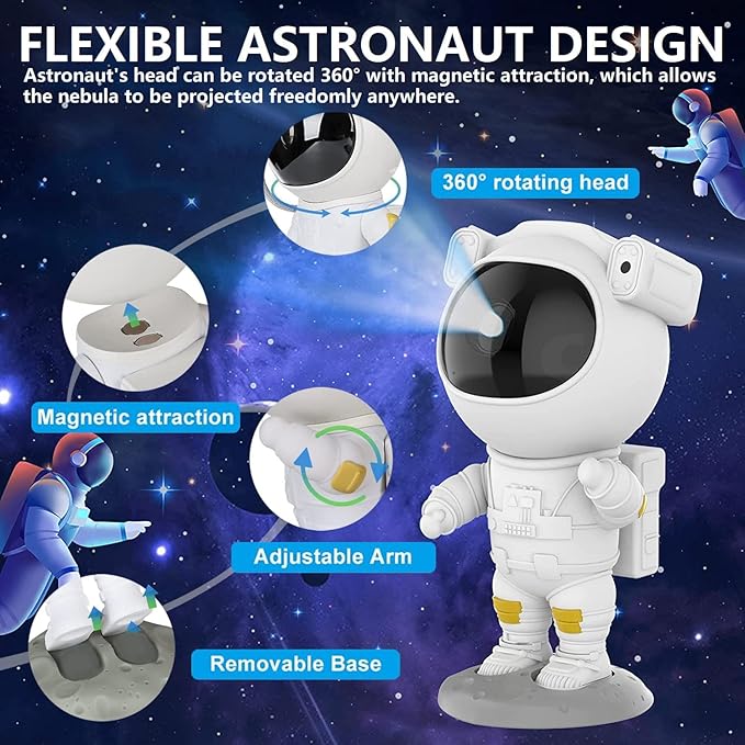 Astronaut Galaxy Projector for Bedroom, 360°Adjustable Star Projector with Timer Remote Control, Night Light Lamp, Sky Light Projecter for Gifts Gaming Party Home Décor