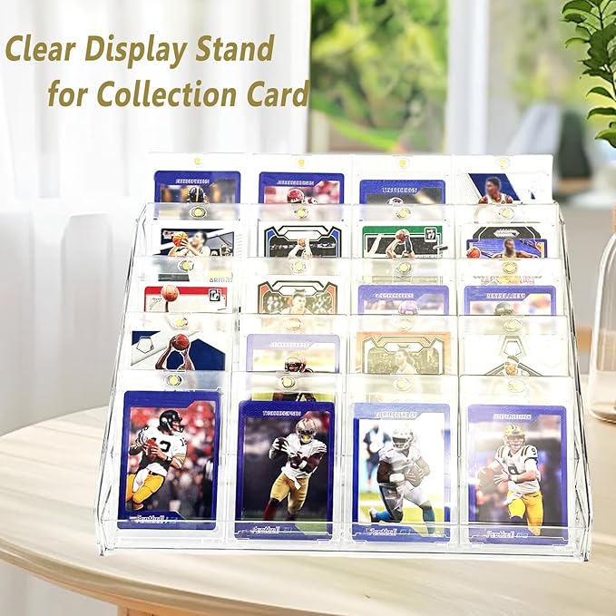 Card Display Stand, Acrylic Risers Greeting Card Display Sticker Holder, 7-Tier Clear Acrylic Shelves for PSA Graded Card,Baseball Sports Card and Postcard Sticker Display