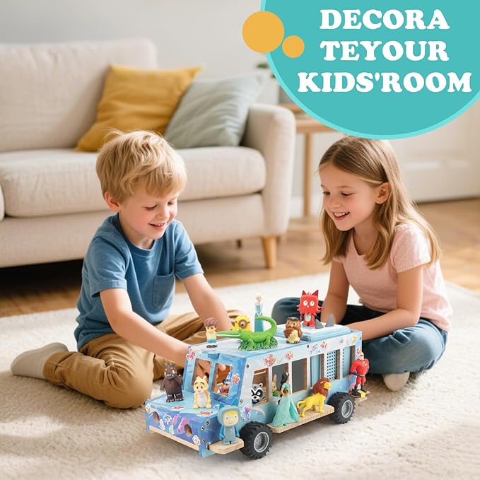 Ocean Theme Car for Tonies Box Shelf Storage for Toniebox 1/2 Player Tonies Figures Characters for Children with 35Pcs DIY Adhesive Metal Plate & 3 Ocean Animal Stickers, Rolling Display & Storage