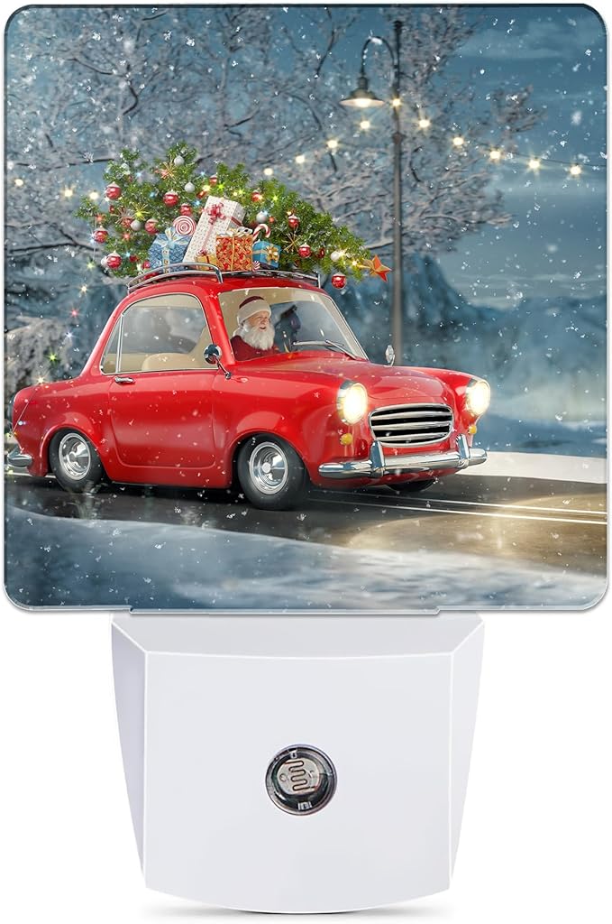 Retro Red Car Night Light, Christmas Tree Plug into Wall with Dusk to Dawn Light Sensors, Warm Nightlights for Bedroom,Bathroom, Hallway, Kitchen,Gifts Ideal for Boys Girls Women Men