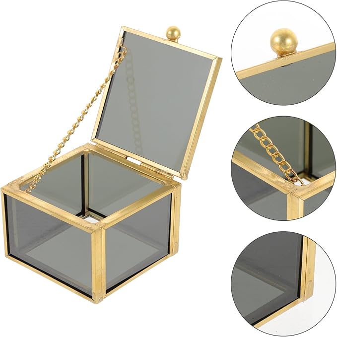 Vintage Glass Jewelry Box Organizer for Makeup and Accessories Elegant Square Glass Keepsake Case for Rings Earrings Bracelets and Small Items Storage Multifunctional Cosmetic