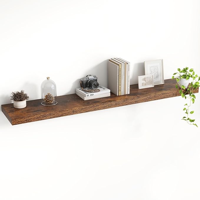 Acovy 48 Inch Floating Shelves, 8 Inch Deep Floating Shelves for Wall, Hanging Shelf with Invisible Brackets, Deep Shelves for Bathroom, Bedroom, Living Room, Brown, Set of 1