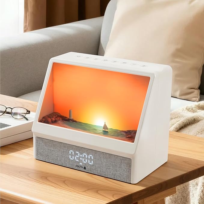 Upgraded Sunrise Alarm Clock, White Noise Machine with 12 Soothing Sounds, Wake-Up Light with Snooze Function, 12/24H Dual Time Display, Power Adapter Included, for Youth, Mother's Day