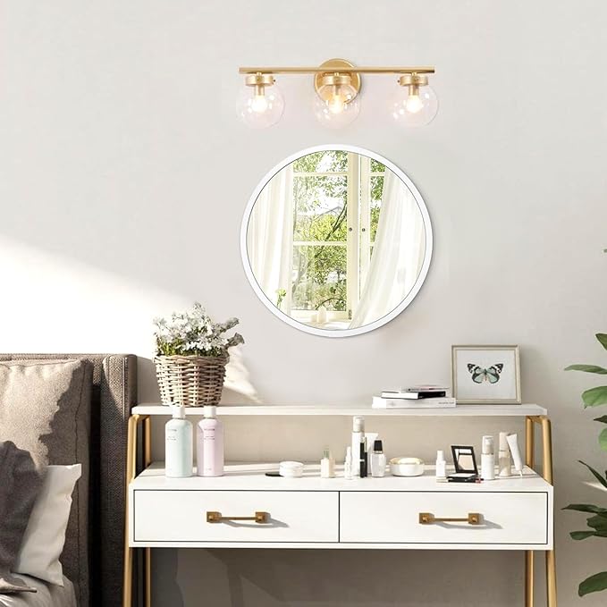 JJUUYOU Small Round Mirror for Bathroom Vanity Mirror or Wall Mirror Decor Metal Frame Wall Mounted Mirror for Bathroom Living Room Bedroom Entryway