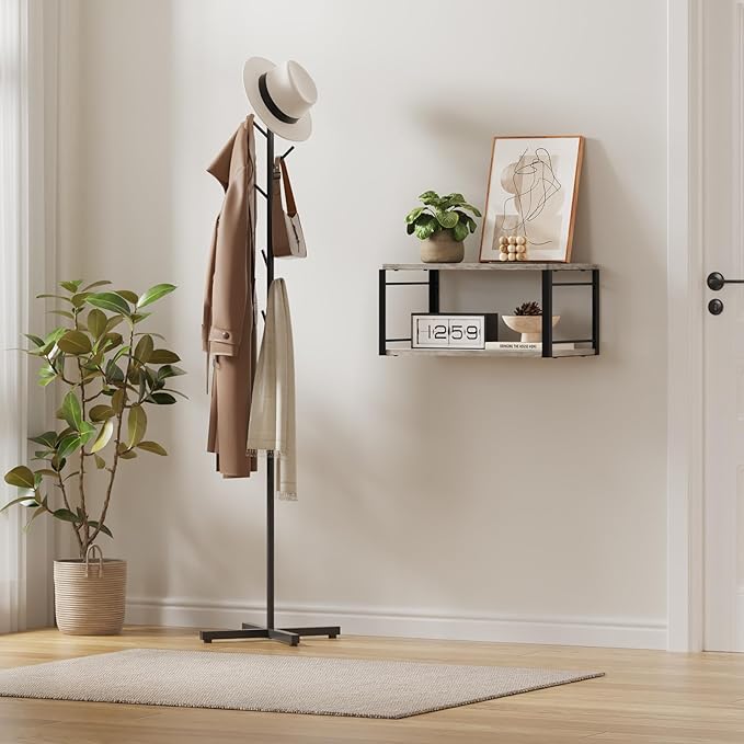Floating Nightstand, Wood Bedside Shelf Wall Mounted Nightstand, Floating Bedside Table Wall Shelf for Bedroom, Living Room, Bathroom, Kitchen, Office (Vintage Gray)