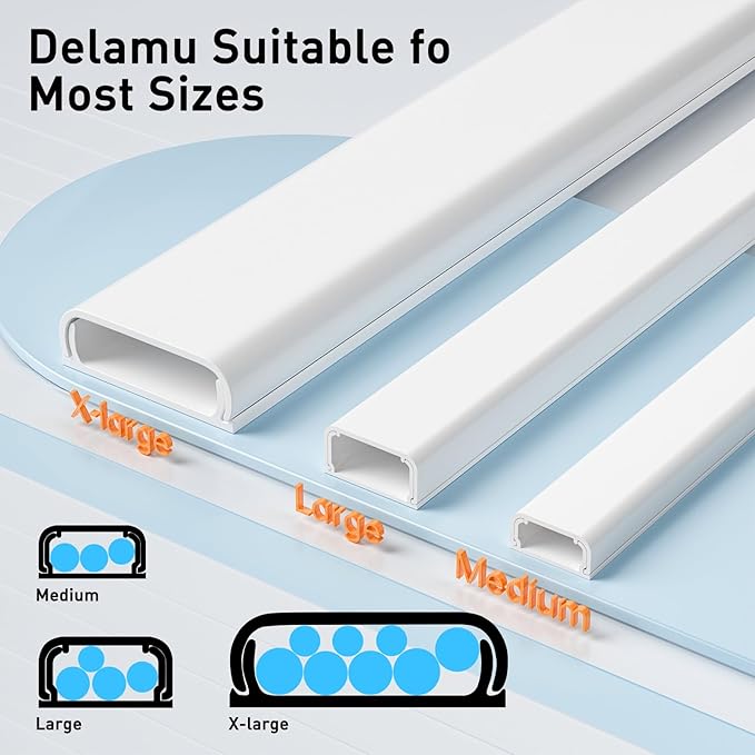 Delamu Cord Covers for 3-4 Wires on Wall, 56.7in Cord Hider Wire Covers for Cords on Wall, Self-Adhesive Cable Hider Cable Cover, Easy Set-up TV Cords Hiders Walls, 4X L14.2 W1.18 H0.63in, White