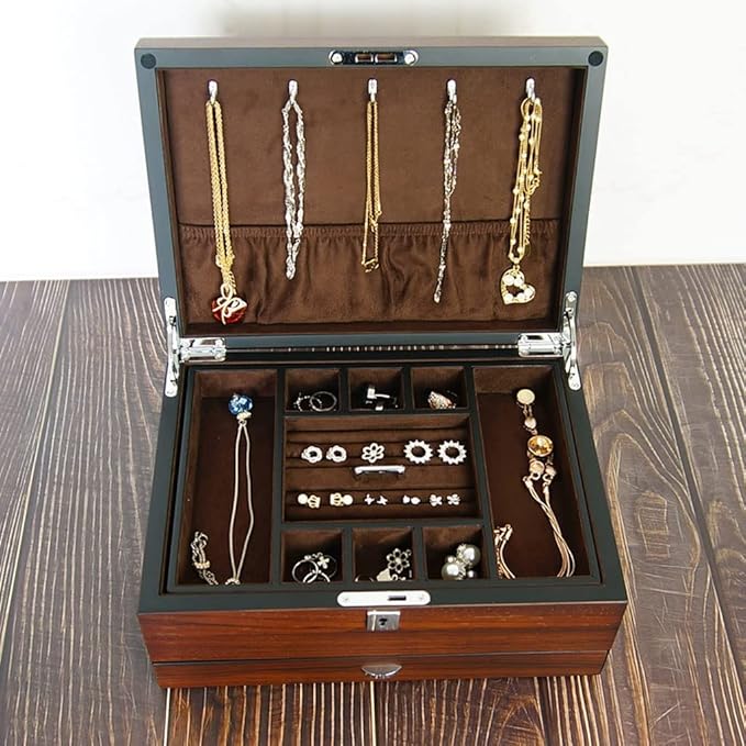 Makeup Organizers Retro Jewelry Box Multilayer Storage Box Ring Earring Necklace Bracelet Watch Small Jewelry Storage Box Jewelry Box 11.81 inch Jewelry Case