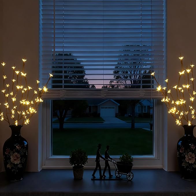 AMARS 3 Pack Electric LED Lighted Tree Branches Holiday Lights with Cherry Blossoms Flowers, USB Plug in, 60 LEDs Room Decor Night Lights, Decorative Sticks for Vase Bedroom Home Party