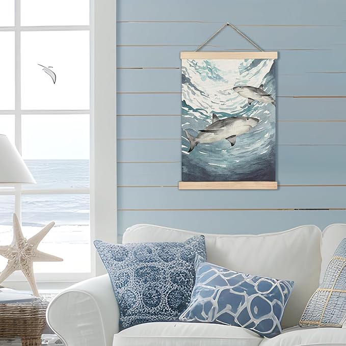 RYYCDOI Shark Wall Decor, Shark Bathroom Decor, Under the Sea Wall Art for Nursery Kids Room, 12x16 Inches