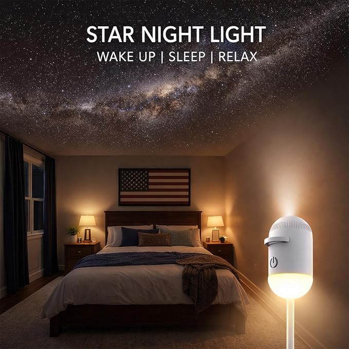 USB Galaxy Star Projector Night Light, 2-in-1 Starry Sky Projector with 6 Projection Films, Adjustable Brightness 360° Rotation, Star Ceiling Light for Bedroom, Car Roof Star Lights for Kids Adults