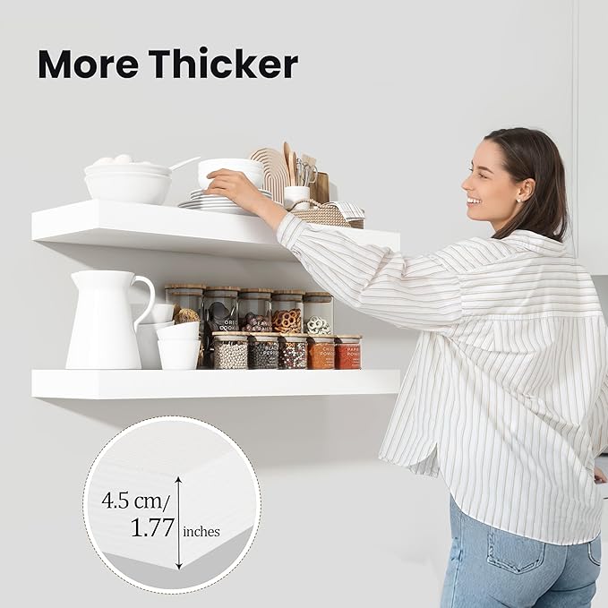 Heimlove Floating Shelves for Wall 55 Inch Long,Extra Large and Thick Wood Shelves Mounted Storage Hanging Shelf Invisible Bracket for Bedroom,Living Room,Kitchen,Office,Set of 2,White