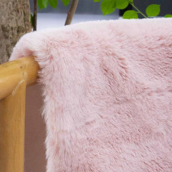 ORINOVA Pink Fluffy Shag Carpet Faux Bunny Washable Plush Fur Area Rugs for Bedroom 4x6 Nursery Rug for Living Room