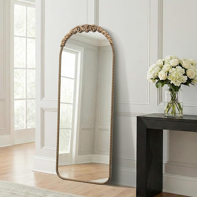 Besdomus Vintage Full Length Mirror: 56"x 21" Large Gold Floor Mirror - Traditional Ornate Baroque Antique Body Mirrors for Bedroom/Cloakroom/Entryway/Hallway/Wall - Home Decor for Living Room