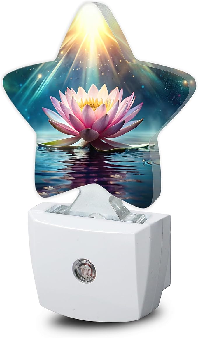 Pink Lotus Flower Night Lights Plug Into Wall,Glowing Floral Star Night Light for Kids,Nightlight with Dusk to Dawn Smart Sensor for Bedroom Bathroom Decor,Children Women Men Gift