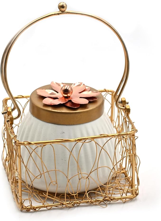 Set of 100 Lot Dry Fruit Jar with Golden Net Basket and Lid 4 Inch, Return Gifts, Serving Bowls/Jars for Parties, Wedding Gifts