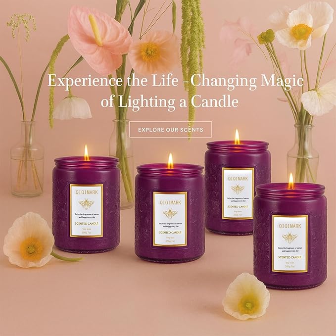 6 Pack Candles for Home Scented, Christmas Gifts Candle Set for Women, 42 oz 300 Soy Wax Long Lasting Candles Gift for Birthday Mother's Thanksgiving Day Present (Purple)