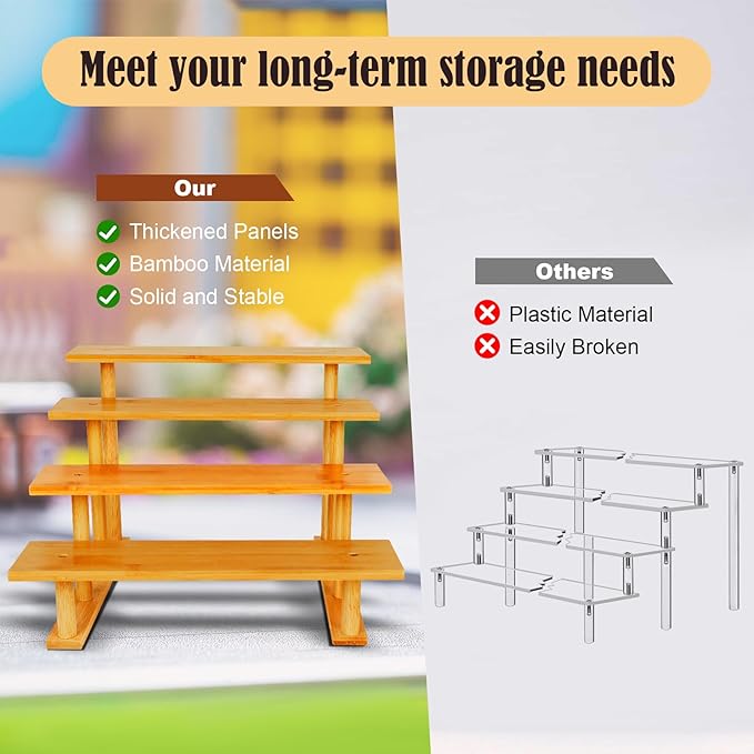 Risers Display 4 Tier Stands Wooden Cologne Organizer, Dessert Table Display Set, Makeup Organizer for Vanity, Food Display Stands for Party, Tiered Tray Perfume Stand, Counter Spice Shelf Risers
