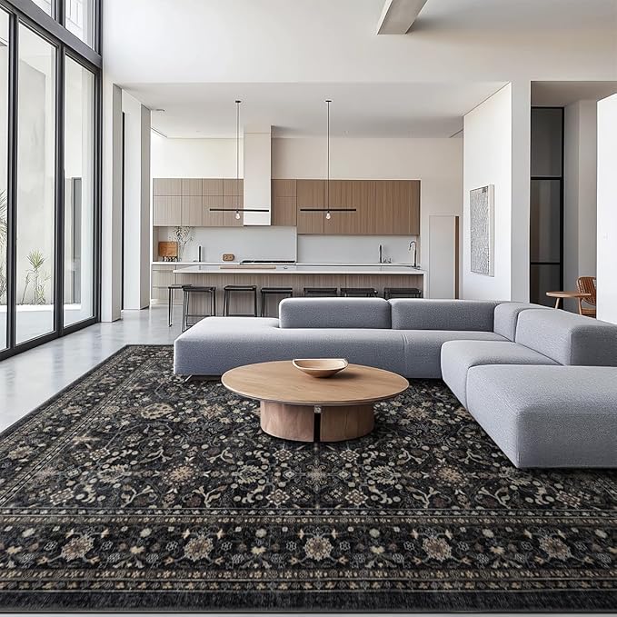 Ruaruarug Area Rug Non Slip Machine Washable Ultra Soft Living Room/Bedroom/Kitchen/Outdoor/Classroom Black Grey, 6'×9'