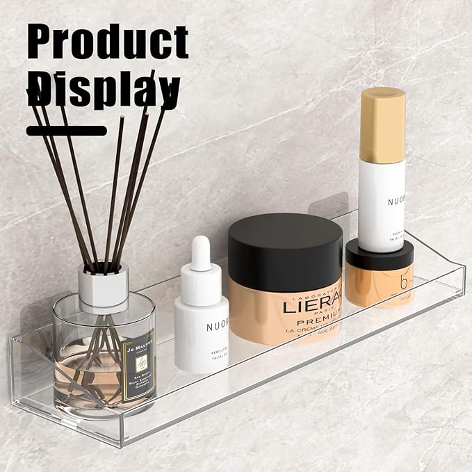 Acrylic Shelves for Bathroom Storage, 15" Floating Shelves Wall Organizer for Perfume, Make up, Skincare, Kids Bookshelf for Bedroom, Nursery, Living Room Decor, Clear, 6 Pack