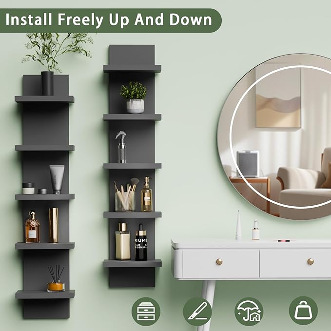 5 Tier Wall Shelf Unit, Black Versatile Lack Wall Shelf, Display Floating Shelves for Bedroom Bathroom Home Decor Organizer