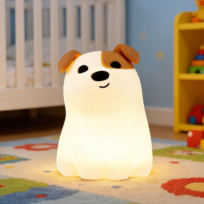 Dog Night Light Squishy Silicone Nursery Breastfeeding Nightlight with Timer 3-Level Warm White RGB Color Modes Cute Puppy Lamp Rechargeable Touch Bedside Desk Animal Lamp for Bedroom Dorm Decor