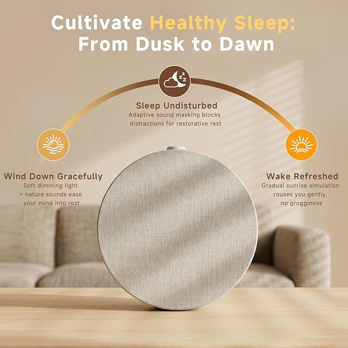 Geuuap Sunrise Alarm Clock White Noise Machine | Natural Wake-Up Light for Bedroom with 30 Soothing Sleep Aids, Bluetooth Speaker, Dimmable Clock, Screen-Free Design for Baby Adults Kids-Grey