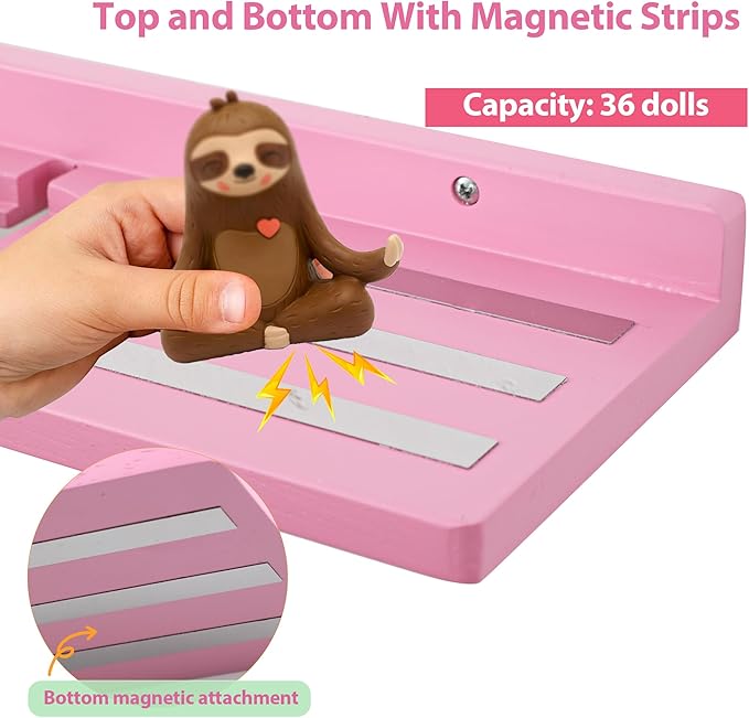 For Tonies Figures Shelf Magnetic,for Tonie Box Wall Shelves,for Tonies Characters Organizer Audio Toy Storage (Holds 36 Figurines),Compatible Charging Station for Children Kid's Room,Oak Wood,Pink