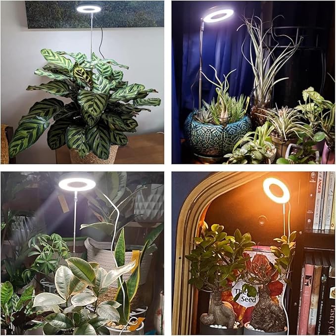 Aokrean Plant Grow Light, 48LEDs Full Spectrum Grow Lights for Indoor Plants, Height Adjustable Grow Lamp with Base, 3 Optional Spectrums, 3/9/12Hrs, 10 Brightness, Ideal for Small Plants, 1 Pack