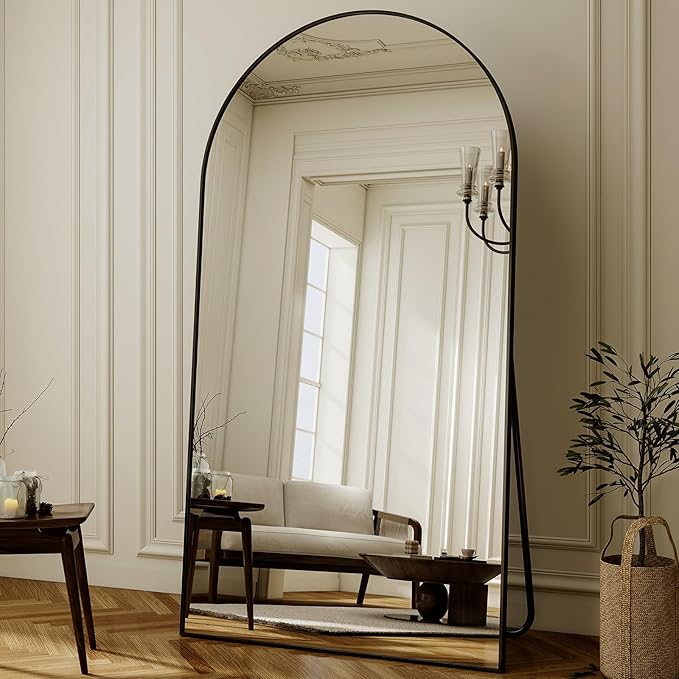XRAMFY 86"x40" Arched Full Length Mirror Floor Mirrors with Aluminum Alloy Frame Free-Standing Wall Mounted Floor Mirrors or Large Dressing Mirror, Black Mirror Full Length