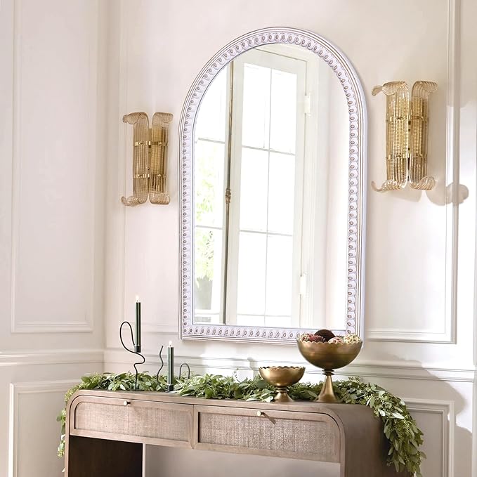 36x24 Inch Wooden Arched Mirror for Wall, Farmhouse Rustic Arch Mirror Decorative for Bathroom Over Sink, Entryway, Living Room, Bedroom or Foyer