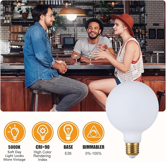 SD LUX Oversized LED Light Bulb 12W 1800LM (Eqi. 150W) Vintage Large Globe Edison Bulb E26 Milky Glass for Home Office Kitchen Bedroom Living Dining Room,1 Pack (Day Light 5000K, G125White-New)