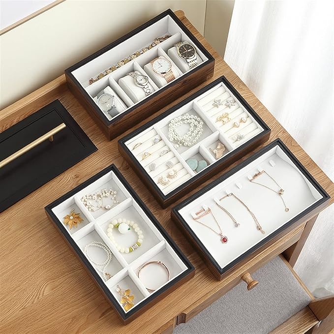 Makeup Organizers 4-Layers Solid Wooden Jewelry Box for Women Jewelry Armoire Ring Necklacel Gift Storage Box Walnut Wood Color Organizer with Handle Jewelry Case (Color : Wood Color 4layers)