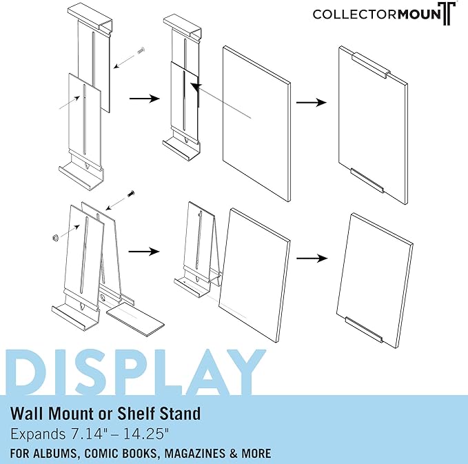 CollectorMount Comic Mount 1 Pack, Comic Book Shelf Stand or Wall Mount Display, Invisible and Adjustable