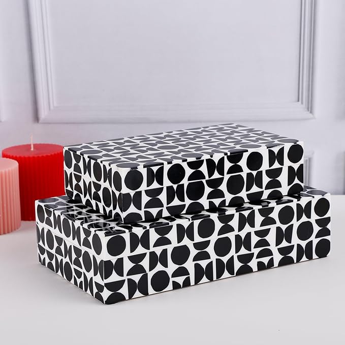 Handicrafts Home Large Decorative Storage Box with Lid – 8x5x2” Coffee Table Organizer, Keepsake- Decorative Boxes for Home Decor, Stylish Decorative Box for Office Decor- Geopop- Black White