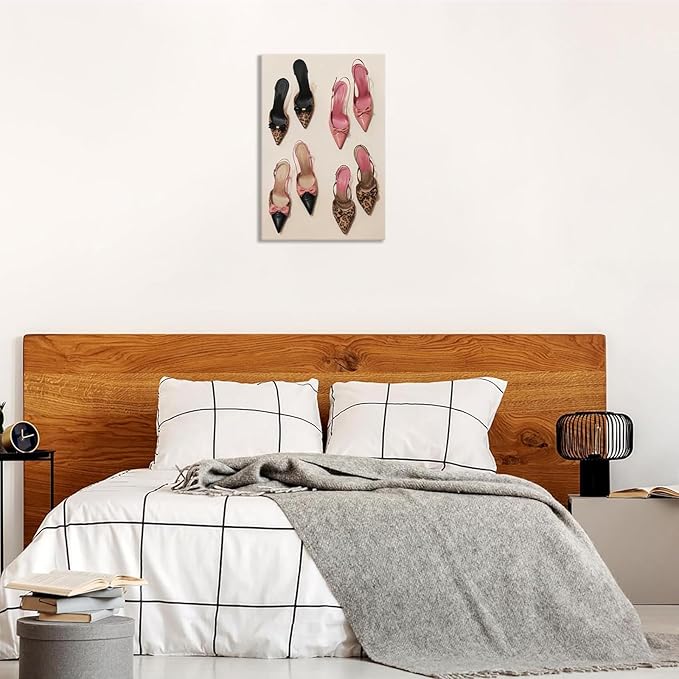 Pink Heel Leopard Posters Trendy Bow Leopard Heels Canvas Wall Art Coquettish Preppy Girly Decor Pink Sexy Aesthetic Prints Painting For Dormitory Bedroom Apartment 8x12in Wrapped Canvas