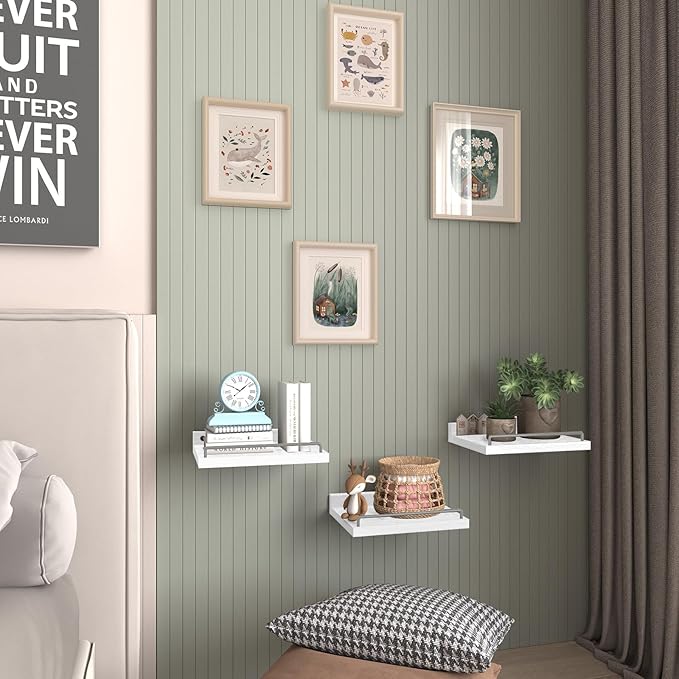 RYOFOBETTO Small Floating Shelf, 6X9 Inches Farmhouse Wall Shelves for Living Room, Bedroom, Picture Frames, Plants, Kitchen, Set of 3 (White and Grey)