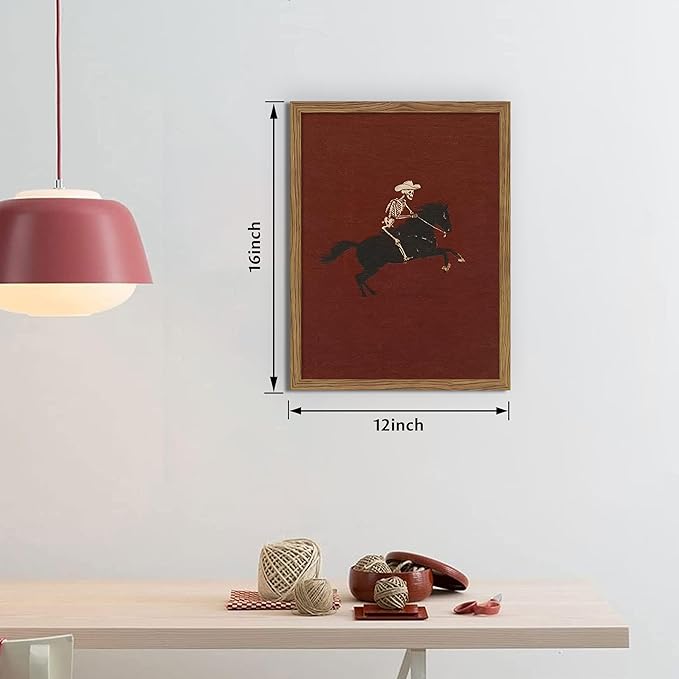 Framed Western Cowboy Wall Art, Gothic Skull Horse Riding Canvas Wall Decor Painting, Vintage Southwestern Cowboy Posters Prints Pictures for Living Room Bedroom 12x16 Inch