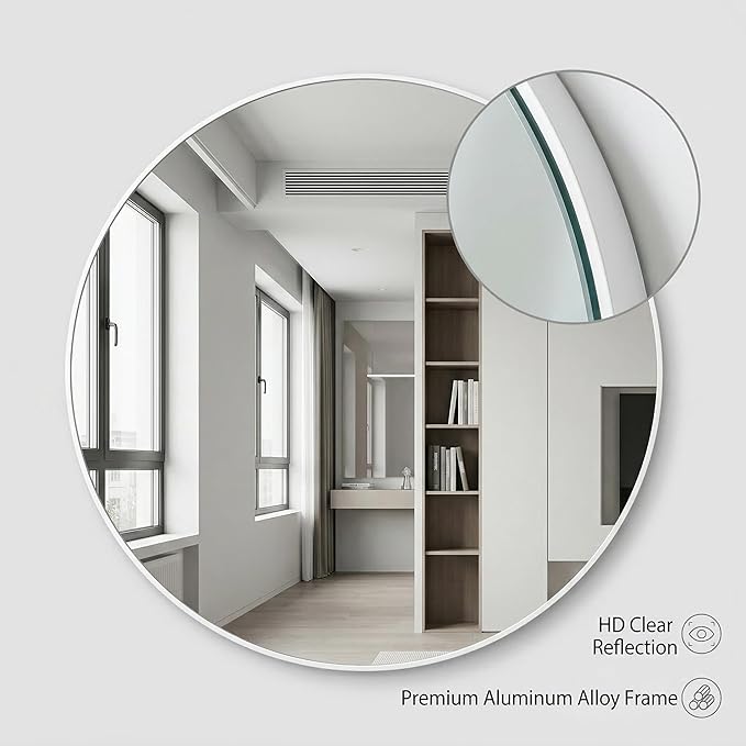 HARRITPURE Round Mirror 20" White Wall Mounted Circle Mirrors Vanity Mirror with Brushed Aluminum Alloy Frame Modern Decoration for Bathroom, Living Room, Vanity, Bedroom, Entryway