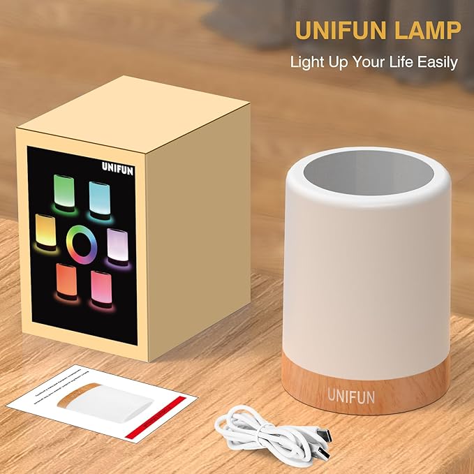 UNIFUN Night Light, Touch Lamp for Bedrooms Living Room Portable Table Bedside Lamps with Rechargeable Internal Battery Dimmable 2800K-3100K Warm White Light & Color Changing RGB (Regular Size)…