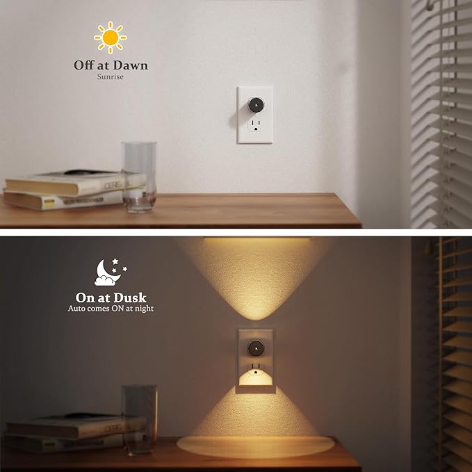 JandCase Night Lights Plug into Wall,2 Pack Mini Lens Night Light with 3CCT Color Temperature,180° Rotatable Night-Lights,Dimmable Nightlight Plug in with Light Sensor for Bathroom Hallway Room Decor