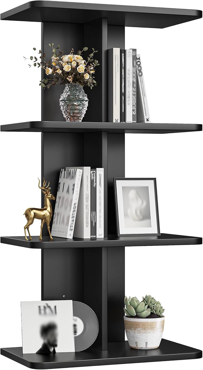 REIBII 4 Tier Wall Shelves, Vertical Column Black Floating Shelves for Wall Decor, Floating Shelf for Vanity, Bedroom, Living Room, Office