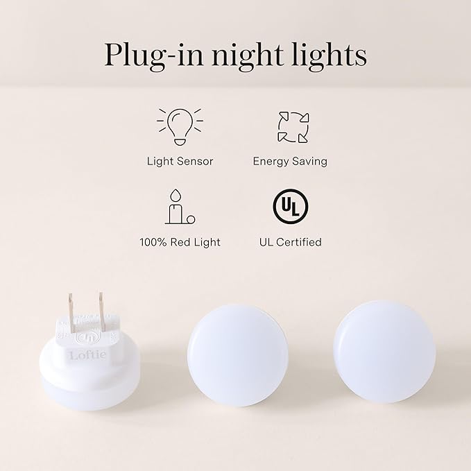 Loftie Night Lights Plug into Wall - 0.5W Plug in Night Light - Red Glow, Wall Light Sensing Dusk to Dawn - 2000K, UL Certified - Bathroom, Hallway, Bedroom Decor, Kitchen - Christmas Gift - 3-Pack