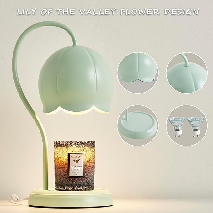Light Green Cute Flower Candle Warmer Lamp with Timer Dimmable, Bedroom House Office Aesthetic Living Girls Room New Home Decor, Christmas Birthday New Year Gifts for Women Mom