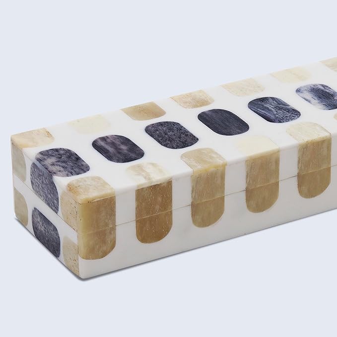 Handicrafts Home Decorative Remote Holder Box 10x2.5 – Slim Organizer Box with Lid for TV Remotes, Coffee Table Décor, Modern Shelf Box, Boho Home Décor Accent, Black and White Decorative Storage Box