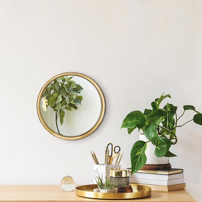 12" Gold Round Convex Mirror, Small Circle Wall Mirror with Thick Metal Framed, Round Decorative Wall Mirrors for Bathroom, Vanity