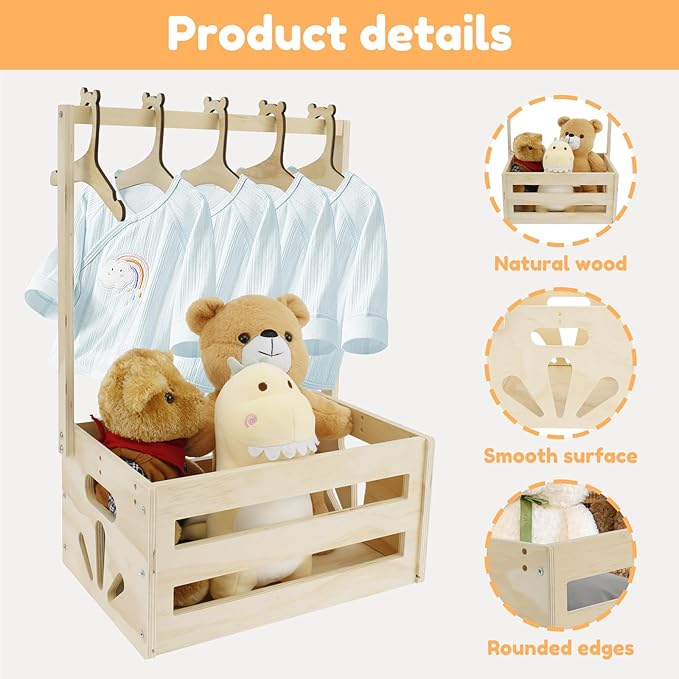 Wooden Baby Shower Crate Closet, Baby Storage Crate with Handle, Decorative Basket for Baby Shower Gifts, Welcome Gift Basket for Newborn Boys Girls, Pregnancy Gifts for New Parents